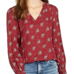 Hinge Bohemian Chic Floral Peasant V-Neck Long-Sleeve Blouse(XS)